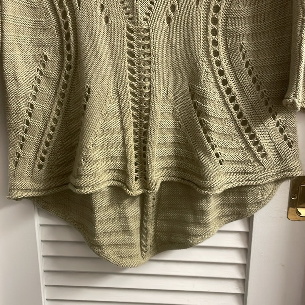 Miilla Intricately Crocheted,Hi-Low A-Line Sweater in Olive Green, Size Small - Picture 3 of 5